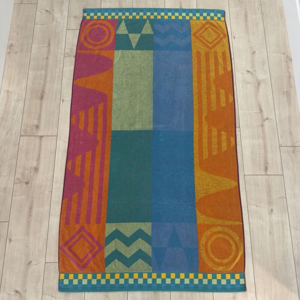 Vtg 90’s Royal Terry Beach Towels Set Of 2 Abstract Retro Neon Thailand Cotton